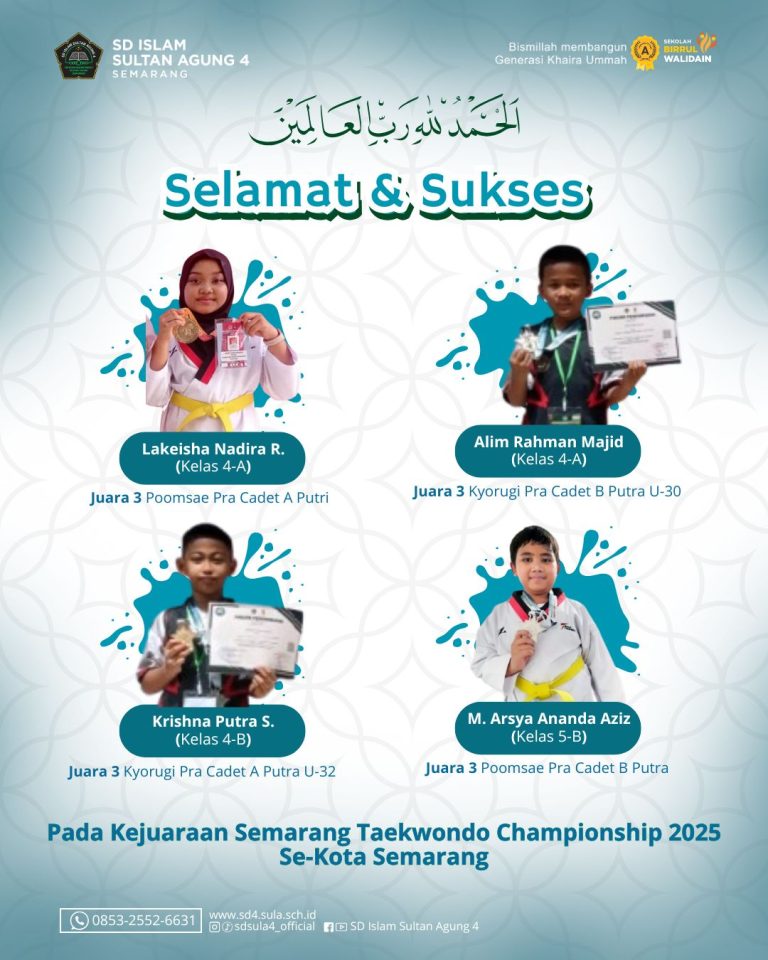 Pendekar Muda Kebanggaan: Siswa SD Islam Sultan Agung 4 Semarang Raih Prestasi di Kejuaraan Taekwondo Kota Semarang 2025
