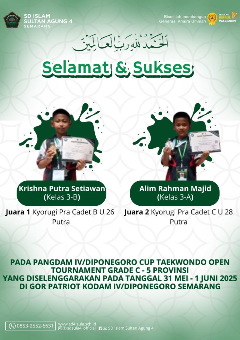 Semangat Juara Tak Padam : Delegasi Taekwondo SD Islam Sultan Agung 4 Kembali Borong Medali