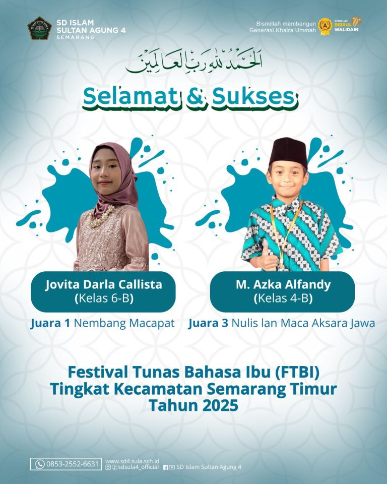 Menjaga Warisan Budaya: Siswa SD Islam Sultan Agung 4 Semarang Berjaya di Festival Tunas Bahasa Ibu (FTBI) 2025