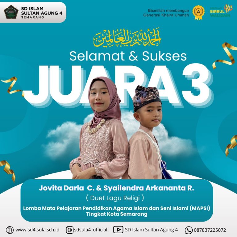SD Islam Sultan Agung 4 raih juara lomba Mapsi Tingkat kecamatan hingga kota.
